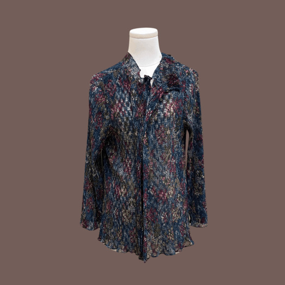 Vintage Tops - Vintage Knit Cover-Up | Floral Pleated | Size L/XL | 1950s